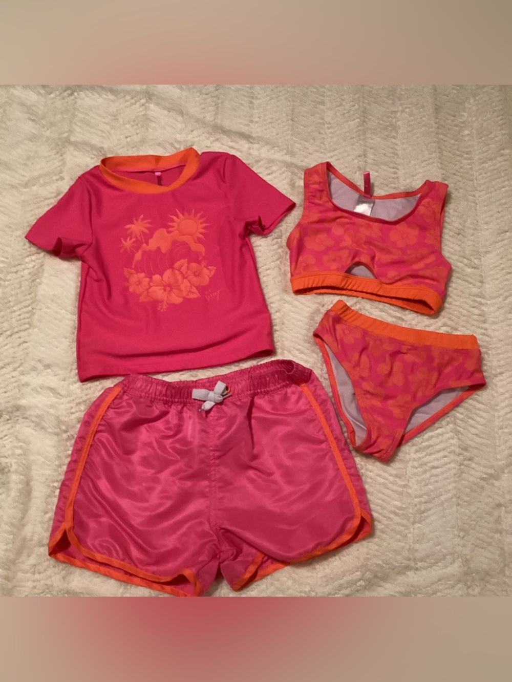 Betsy Johnson Girls 4 Piece Summer Swimwear Set Beach Swimsuit 6X Palm tree